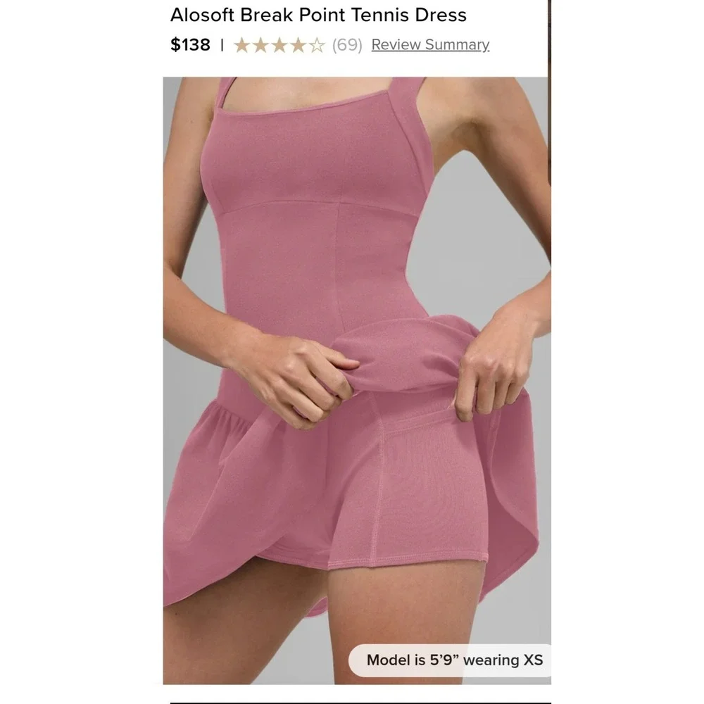 Alo Yoga XS Alosoft Break Point Tennis Dress in Pink Wild Rose NWT $138